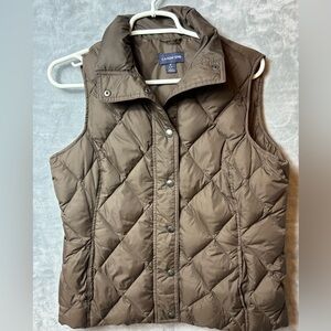 Lands End Woman’s Vest Size S (6-8) Sleeveless Brown Snap Up Nylon Puffer Winter
